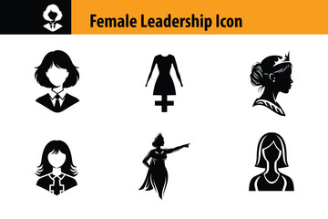 Female leadership icons set, International Women's Day