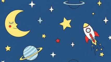 Cartoon rocket ship in space.