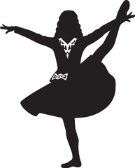 Silhouette of a young girl in a ballet pose with arms outstretched and one leg raised © MdSaddam