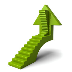 Bright green arrow with integrated staircase leading upwards, symbolizing growth, progress, and success