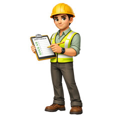 Construction Worker Showing Safety Checklist Clipboard - AI Generated