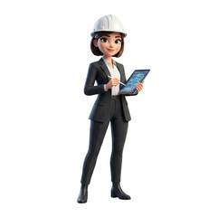 Corporate Engineer Wearing Helmet Holding Digital Tablet - AI Generated