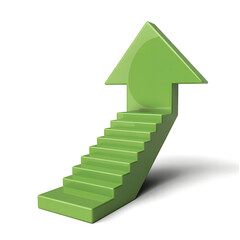 Green arrow shaped as a staircase pointing upwards, symbolizing growth and career advancement