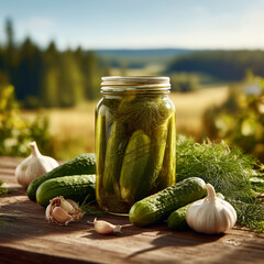 pickled cucumbers in a jar