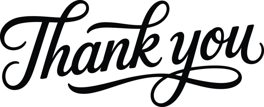 Black script Thank You text expresses heartfelt gratitude on a clean white background for appreciation