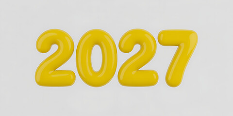 Glossy yellow inflatable numbers spelling '2027', representing the upcoming year, new opportunities, and optimism