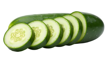 Sliced cucumber isolated on transparent background with fresh green color