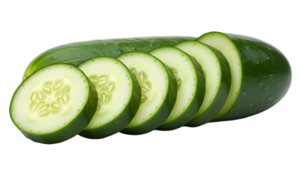 Sliced cucumber isolated on transparent background with fresh green color