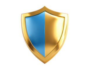 Shield emblem with blue and gold halves