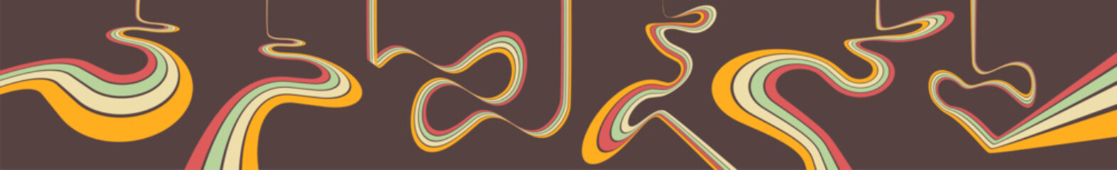 A retro 1970s-style background. Colorful lines. Abstract, dynamic curved ribbons. Cover design template. Vector illustration for brochure, planner, notebook or notepad.