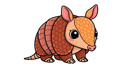 Cute cartoon armadillo with big eyes and pink cheeks, isolated on white background