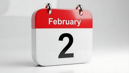 Modern digital illustration of a February second calendar page with rounded corners and realistic shadows on a plain surface.