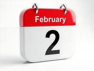 A glossy 3D calendar icon featuring a red header and black number two isolated on a white background.