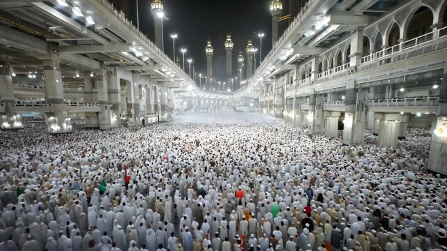 Millions of pilgrims gathered in mecca during the holy hajj pilgrimage at night