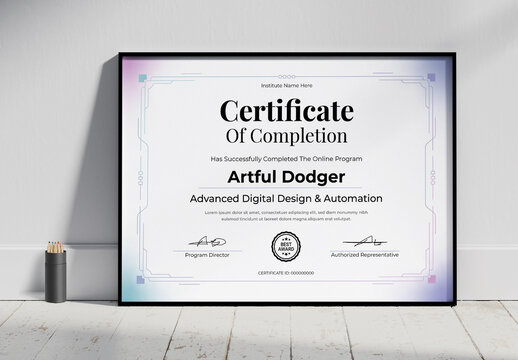 Professional Certificate Of Completion Award Design Template
