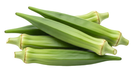 Fresh green okra pods isolated on transparent background