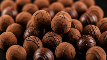 Delicious gourmet chocolate truffles with cocoa powder and elegant drizzle for a luxurious dessert experience.