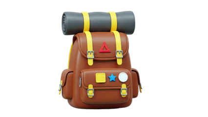 3D Rendering of a Cartoon Backpack with Rolled Mat