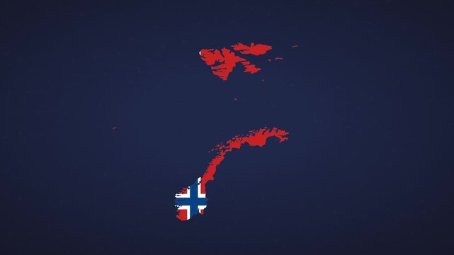 Modern animated visualization of Norway featuring flag and floating islands