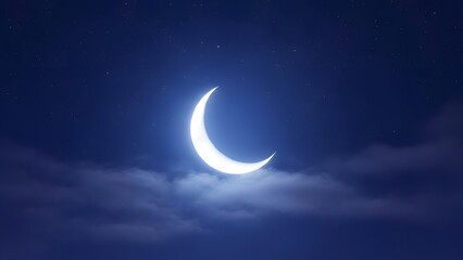Crescent Moon in Dark Blue Night Sky, Calm and Minimal Spiritual Background