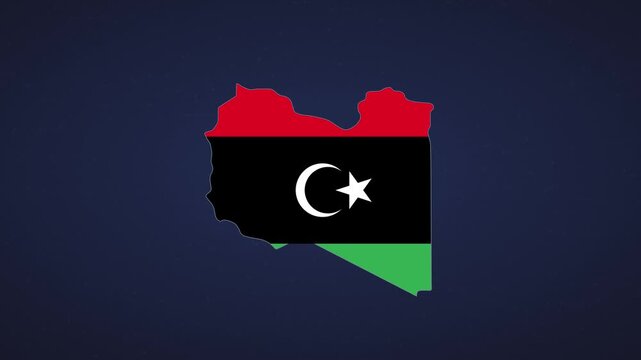libya map with crescent star resilient tricolor reveal