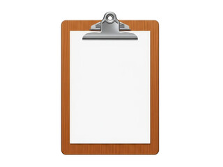 Empty wooden clipboard with metal clip isolated on transparent background