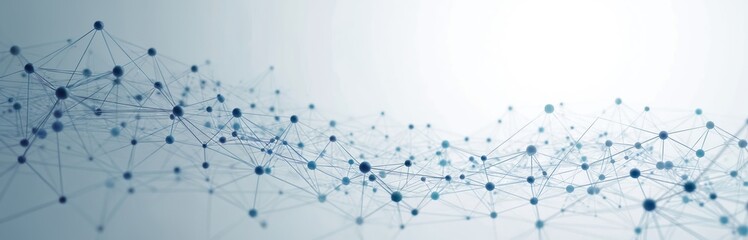 Abstract tech illustration of connected spheres and lines. Futuristic network or communication concept. Digital design with dots and connections representing global network