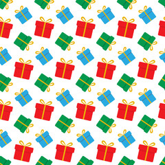 Gift boxes Random Position Seamless Pattern Minimalist Flat Design Holidays Festive Background idea. Isolated Vector illustration Birthday or Other Events Themed Backdrop Banner, leaflets, price, post