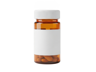 Prescription bottle with pills isolated on transparent background