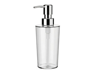 Obraz premium Modern clear soap dispenser with chrome pump isolated on transparent background