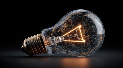 Light bulb with visible filament glowing against dark background showcasing electrical activity and design