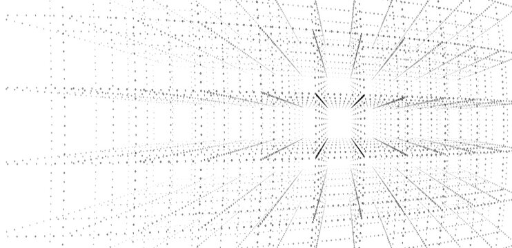 Abstract technology background with binary code digital tunnel. Concept of big data, artificial intelligence, cyberspace, and digital transformation vector background with perspective and copy space.