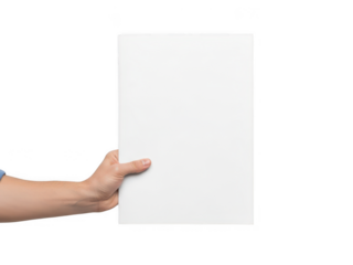 Hand holding blank paper isolated on transparent background