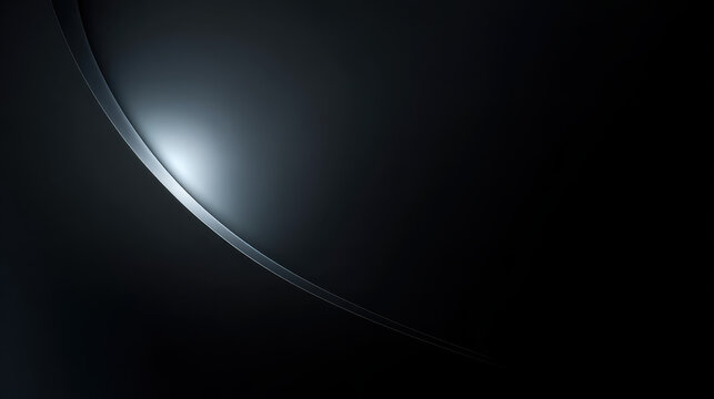 Abstract dark background with curved silver line and soft light glow creating sleek modern design