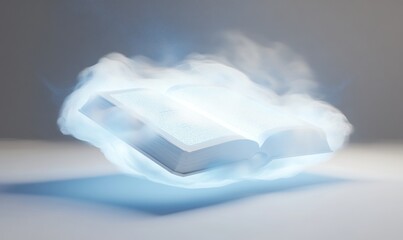 Open book with steam or vapor clouds abstract concept illustration