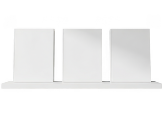 Three blank canvases on shelf isolated on transparent background