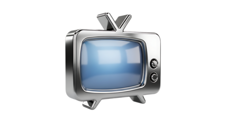 Retro television set with a metallic finish isolated on transparent background, a nostalgic symbol of vintage entertainment technology