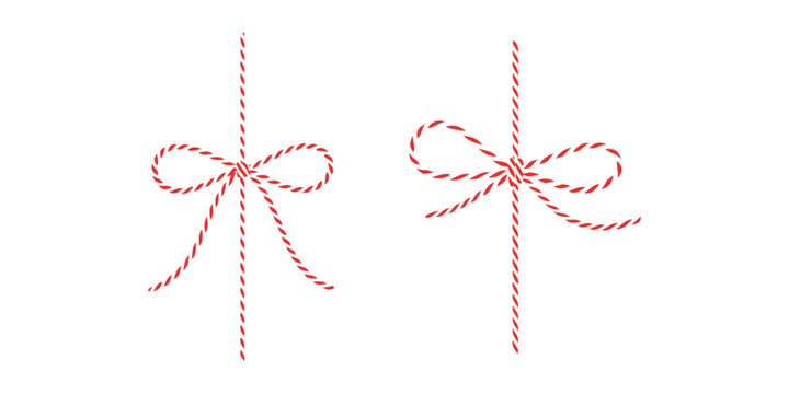 Two red and white rope bows isolated on white background vector illustration for greeting cards