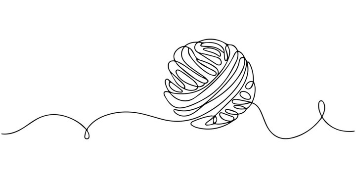 Ball of yarn in continuous one line art drawing style, Ball of yarn in continuous one line art drawing style, Clew ball of thread. Continuous one line drawing, Ball of yarn one line drawing, Ball