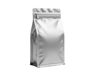Shiny silver stand-up pouch isolated on transparent background