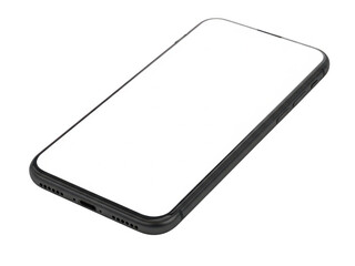 Modern black smartphone with large screen isolated on transparent background