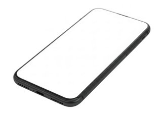 Modern black smartphone with large screen isolated on transparent background