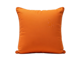 Bright orange square throw pillow isolated on transparent background