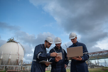 Refinery industry, engineer working in industrial production, oil and gas refinery plant industry factory, Petrochemical plant