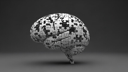 Brain made of puzzle pieces, problem solving concept