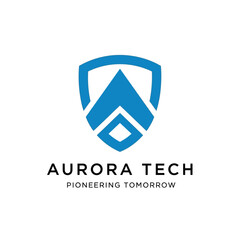 Aurora Tech Logo Design Shield Icon.