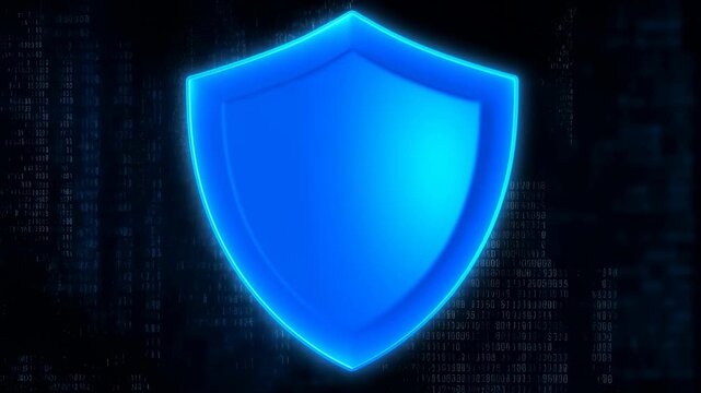 Glowing shield digital security animation with neon blue effect