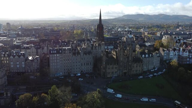 Scott Monument Edinburgh Scotland static drone view