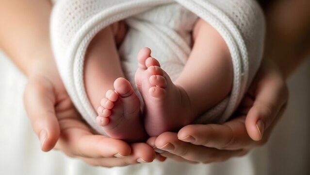 Newborn Baby Feet in Loving Care.