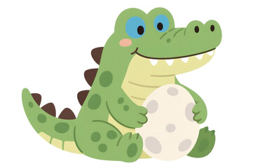 Fototapeta premium Cute cartoon alligator holding an egg. Great for illustrating children themes.